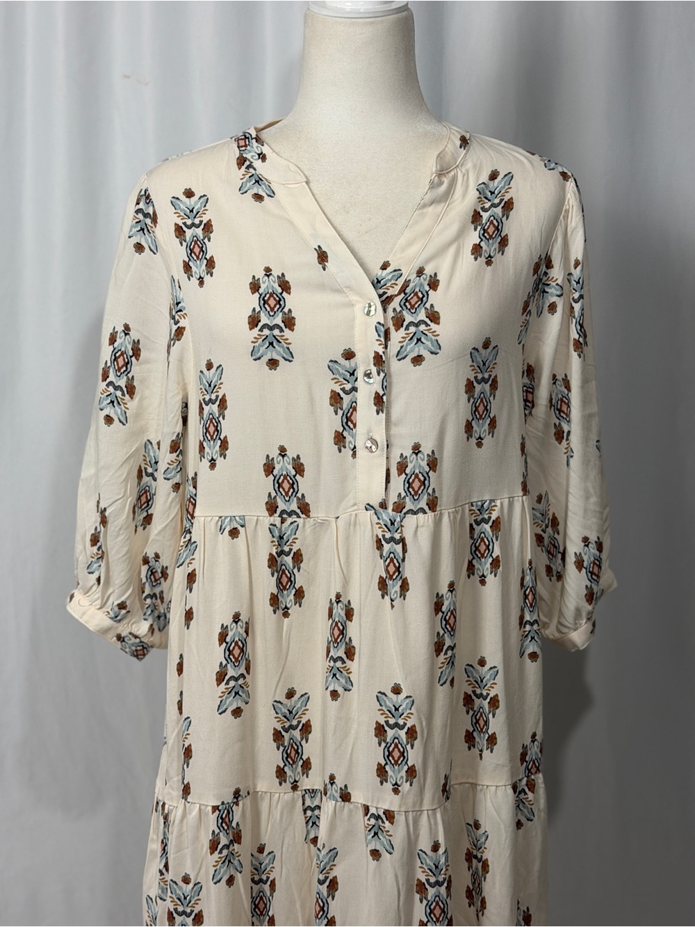 NWT Fig & Flower Tiered Midi Dress Ivory Floral Farmhouse Boho Size S - Picture 2 of 12